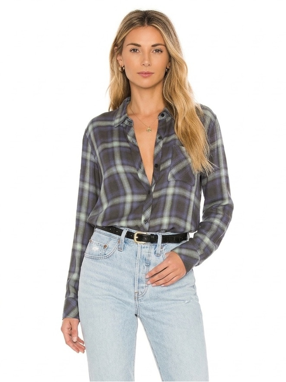 Rails Hunter Plaid Button Down Top Mint Ash Blue Size XS Preppy Casual